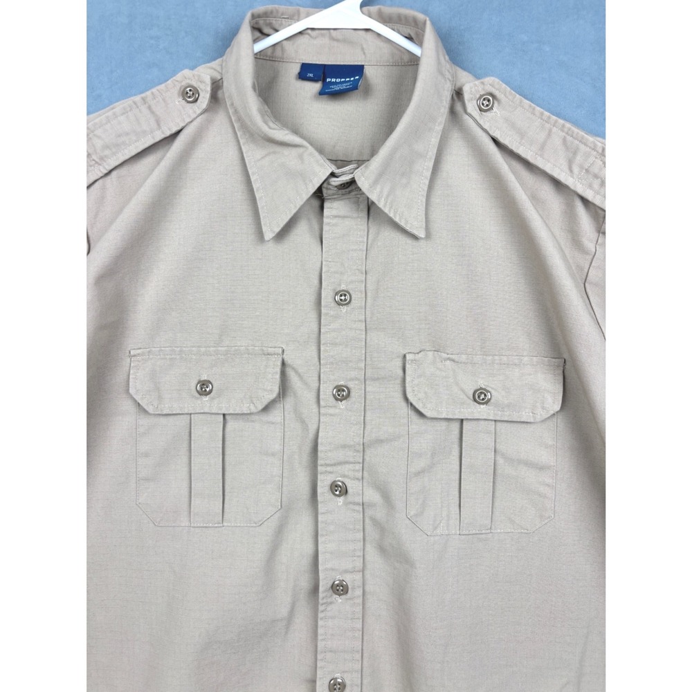 Propper Mens 2XL Khaki Ripstop Tactical Short Sleeve Shirt F5301 Epaulets Tan